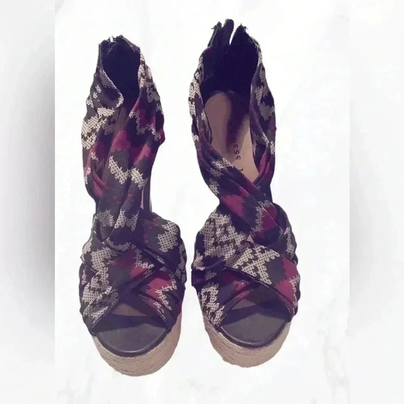 Chinese Laundry purple black print stiletto espadrille  patterned heels 8.5 - Picture 2 of 4